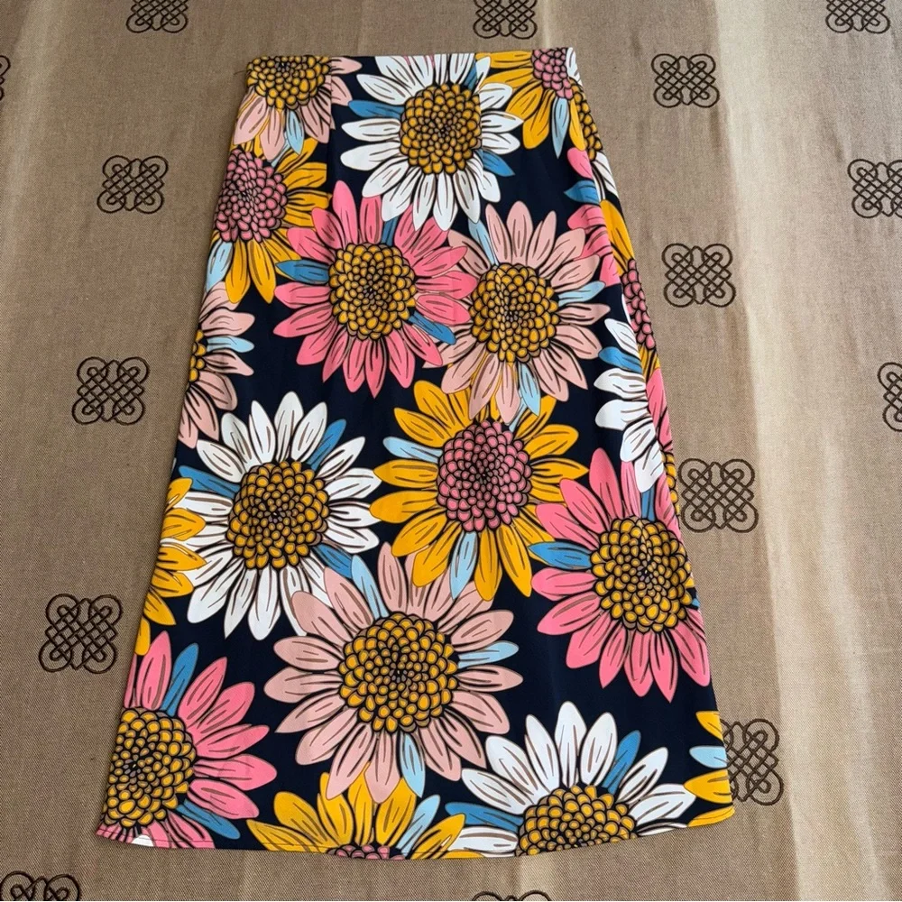 Rachel Zoe Multicolor Floral Print Elastic Waist A-Line Midi Skirt Size 2 - Picture 10 of 12